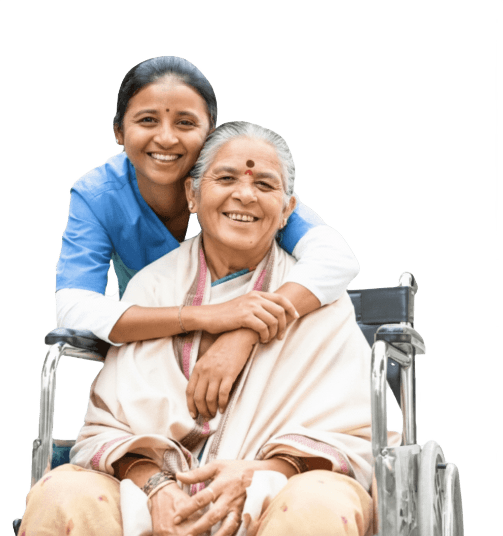 Elderly patient being cared for by a family member
